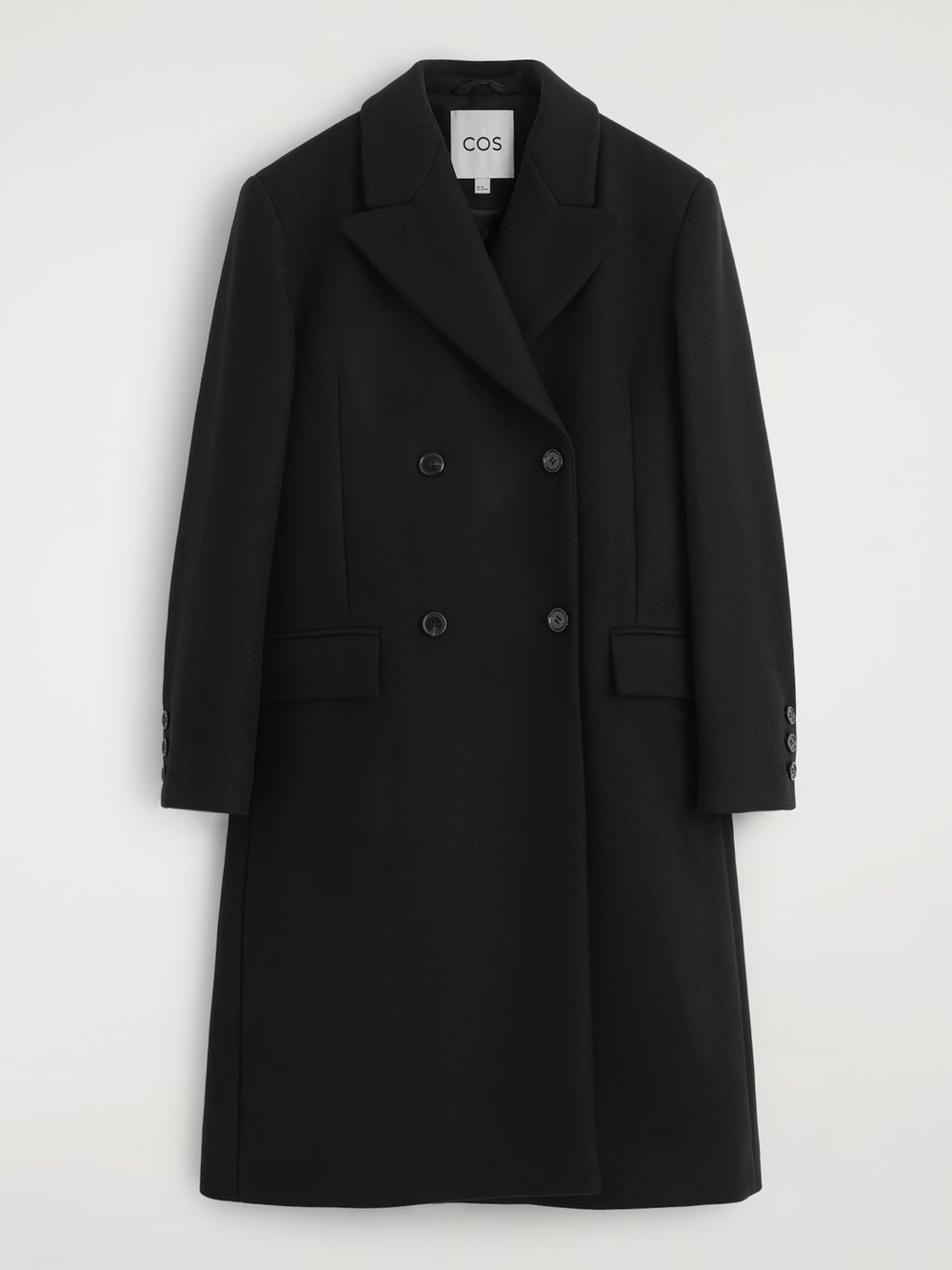 NWT COS Black Tailored Wool Double-Breasted Long Coat with tags - Picture 2 of 5